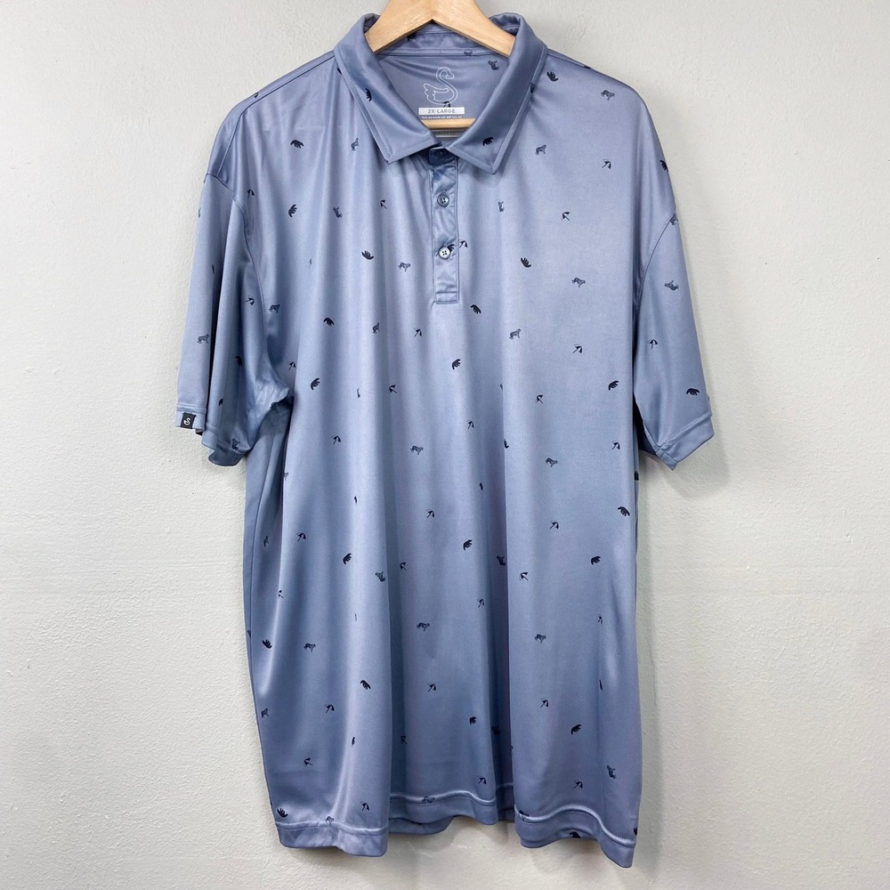 Swannies Bear Umbrella Print Polo Shirt Size 2XL Golf Top Gray San Juan Hills‎